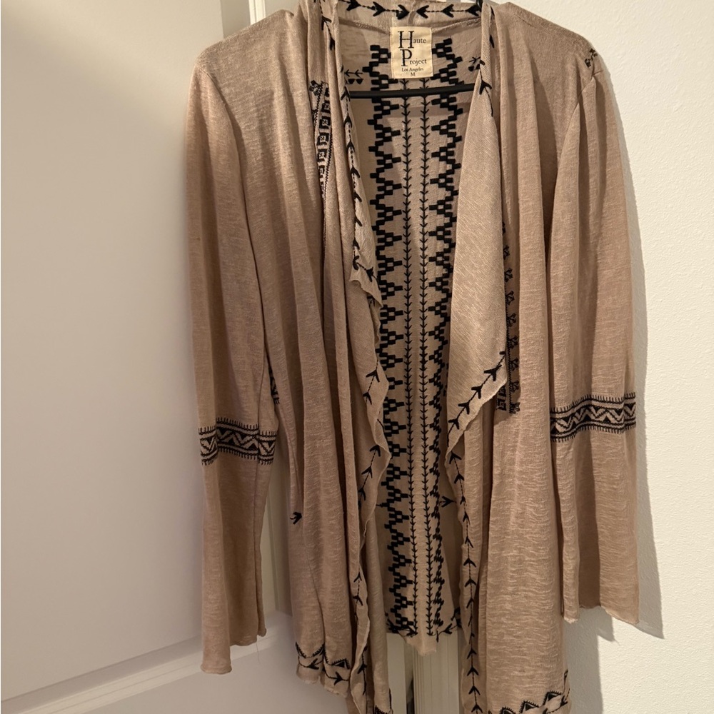 Hippie Rose Tan Open Front Sweater